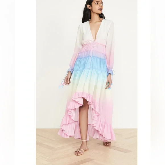 Rococo Sand | Dresses | Rococo Sand Ciel Ruffled Gradient Ombre Hilow  Tassels Sleeve Maxi Dress | Poshmark